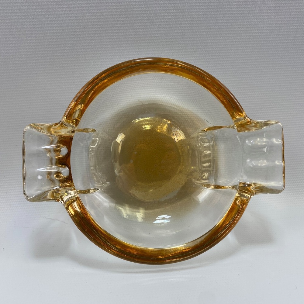 VTG MCM Carnival Glass Ashtray Marigold Iridescent 5" Round